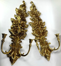 VTG Syroco 4133 Pair of Wall Sconce  2 Candle Holders Gold Hollywood Regency 25
