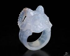 US Size 5.5# Blue Chalcedony Hand Carved Crystal Skull Ring, Skull Jewelry picture