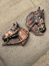 VTG 1964 Miller Studio CHALKWARE HORSE HEAD WALL PLAQUES Western Tack Equestrian picture