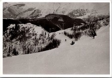 Lone Skier on Snowy Mountain Slopes, 1960s Winter Landscape Snapshot Photo picture