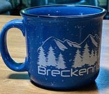 Breckenridge, Colorado Snowy Mt Range Pinetrees 14 Oz Souvenir Black Rim Mug picture