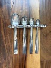 Vintage FOLEY Stainless Long Handle Nesting Measuring Spoons 4 With Wall Mount picture