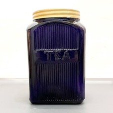 Vintage Hoosier Cabinet Canister Jar TEA Black Amethyst Sneath Napanee Mission picture
