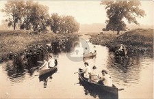 c1910 Girls in Canoes on Stream Nyack ? NY Rockland Co RPPC Photo Postcard COPY picture