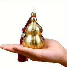 Brass Feng Shui Gourd Ornament with Tassel – Wealth & Good Luck Decor picture