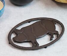 Cast Iron Rustic Swine Bacon Pig Cutout With Raised Studs Border Metal Trivet picture