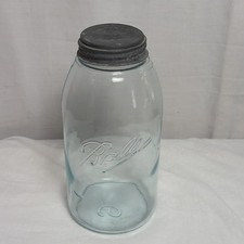 1896-1910 Ball “Triple L” Aqua Blue Half Gallon Jar With Zinc Lid. Wavy, Bubbly picture