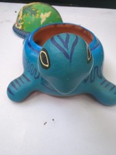 Turtle Trinket Jewelry Box Planter Mexican  Pottery 9x7