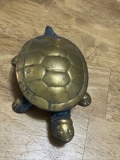 Vintage Brass Turtle Trinket Box Hinged Lid Tortoise Jewelry Soap Dish Hidden  picture