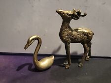Vintage  Miniature Brass Mcm Figures  Lot Swan And Deer picture