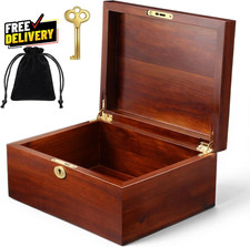 Wooden Storage Box with Hinged Lid and Locking Key Large Memory Box picture