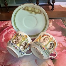 Aynsley King George (VI & V) Queen Mary & Elizabeth 2 Cups & Buckingham 1 Saucer picture