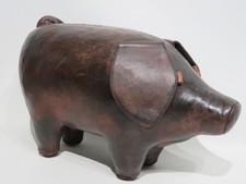 Leather Pig Large Vintage Folk Art Footstool 5.3 Lbs 17x10x8 