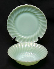 Vintage Anchor Hocking Fire King Jadeite Swirl Salad Plate & Soup Bowl Exc. Cond picture