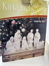 Vtg 7 Pc Kirkland's Christmas Nativity Set Ceramic Glazed Hand Painted 1990's picture