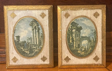 Pair Vintage Italian Florentine Gold Gilt Wood Wall Plaques Made in Italy 8