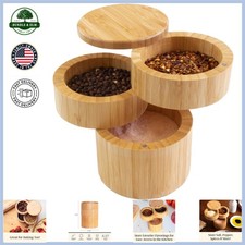 Bamboo Salt Cellar with Magnetic Swivel Lids for Kitchen Seasoning Organizer picture