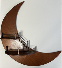 Vintage MCM Crescent Moon Stairway Wall Shelf Wood Hanging Display Folk Art 24” picture