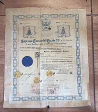 RAREST 1947 CUBA CUBAN MASONIC DIPLOMA AWARD GRADE 33 DOCUMENT picture