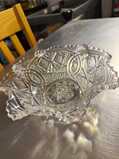 Vintage Clear Pressed Glass Decorative Serving Bowl Starburst Pattern picture