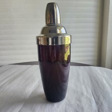 Vintage Art Deco Style Glass and Chrome Ruby Red Cocktail Shaker/Drink Mixer picture