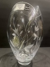 Mikasa Lead Crystal Park Place Engraved Tulip Etched Vase 10” Tall HEAVY QUALITY picture