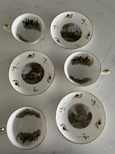 Sheltonian Bone China 3 Rare Horse Hunting Cups & Saucers Staffordshire NWOT picture
