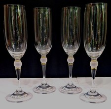 Golden Rondelle Gorham Crystal Fluted Champagne Glasses 8 7/8
