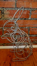 Twisted Silver Wire Standing Bunny Sculpture 13” Handmade Art Figure picture