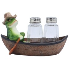 DWK Croak Creek Canoe, Frog in Boat Salt and Pepper Shaker Holder with Shakers picture