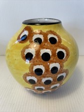 Antique Eva Zeisel SMF Schramberg Germany Yellow Vase Hand Painted Eyes 5.75” H picture