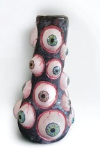 Vintage Abstract Bud Vase Original Sculpture Black And Green Eyeball Vase OOAK picture