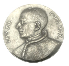 RARE POPE PIUS XII - XXXVI INTL EUCHARISTIC CONGRESS OF 1955 SILVER PLATED MEDAL picture