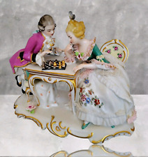 VTG Antique Dresden Porcelain Lace Figurine Germany Hand Painted Playing Chess picture