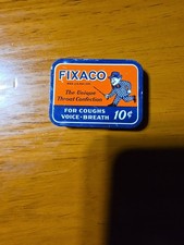 Vintage Fixaco The Unique Throat Confection Slide Top Advertising Tin picture