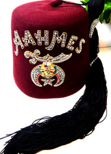 Wool SHRINER Fez HAT Jeweled RHINESTONES w TASSEL Freemason Mason AAHMES Vintage picture