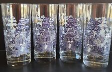 Blue Willow Pattern Vintage Set 4 Highball Tumblers Drinking Glasses picture