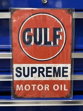 Gulf Supreme Motor Oil Gas & Oil Advertising Sign Red White Blue picture