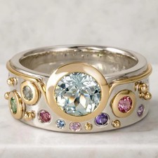 Round-Cut Multi-Gemstone & Diamond 14k Two-Tone Gold Plated picture