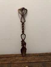 Vintage Hand Carved Wooden Welsh Love Spoon Double Hearts Signed Folk Art picture