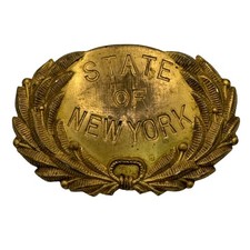 Antique Brass State Of New York Badge Insignia By Braxmar NY 15.81g Oval Laurel  picture