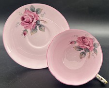 Vintage Paragon Double Warrant Pink Cabbage Rose Teacup & Saucer Set picture