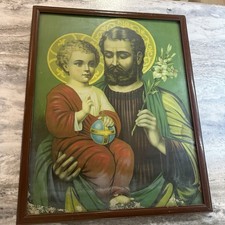 ST. JOSEPH & Christ Child PRINT 17 X 21 “ STUNNING LARGE VINTAGE FRAMED picture