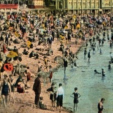 c1920s Vancouver BC Postcard Bathing English Bay Crowd Tetley Tea Sign Bathhouse picture
