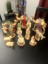 15 Large Vintage 1965 HOLLAND MOLD Ceramic Nativity Set Christmas Hand Painted picture