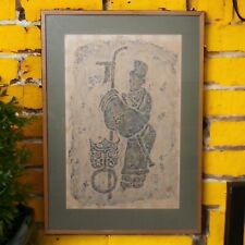 Mid 20th Century Thai Holy Man in Robe Framed Charcoal Rubbing Art picture