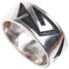 sz7.5 Leonard Shupla Hopi overlay band ring sterling silver picture