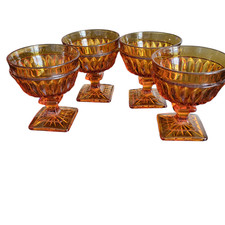 MCM  Sherbet Dessert Cup Square Pedestal Mt Vernon Indiana Glass Fall Set of 4 picture