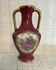 Vintage Limoges Hand-Painted Miniature Porcelain Vase with Romantic Illustration picture