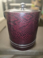 Vintage Georges Briard Burgundy Faux Snake Skin Leather Insulated Lid Ice Bucket picture